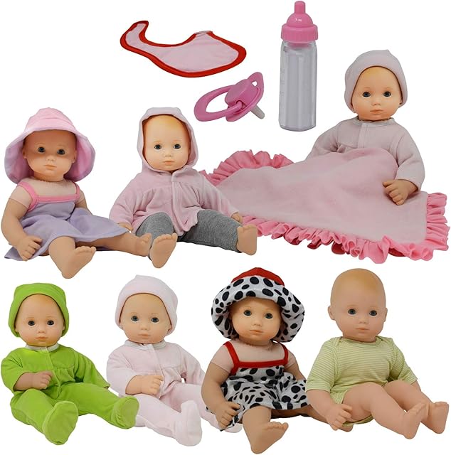 The Baby Doll Clothes New Born Baby Doll Outfits for 14 15 and 16 inch Dolls Includes Doll Accessories Bottle, Pacifier, Blanket and Sets of Clothing