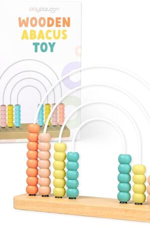 The Play Platoon Wooden Abacus for Kids Math - Wooden Rainbow Toy Abacus for Toddlers 1-3, Boho Rainbow Nursery Decor, Boho Baby Aesthetic Neutral Baby Toys, Montessori Counting Beads