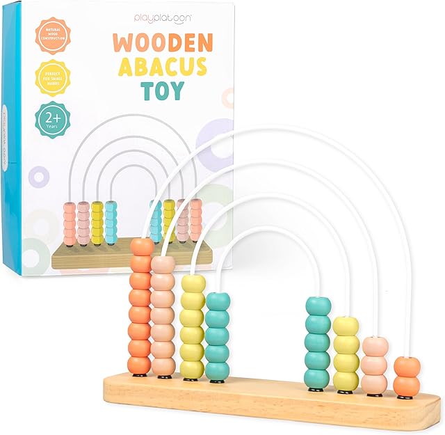 The Play Platoon Wooden Abacus for Kids Math - Wooden Rainbow Toy Abacus for Toddlers 1-3, Boho Rainbow Nursery Decor, Boho Baby Aesthetic Neutral Baby Toys, Montessori Counting Beads