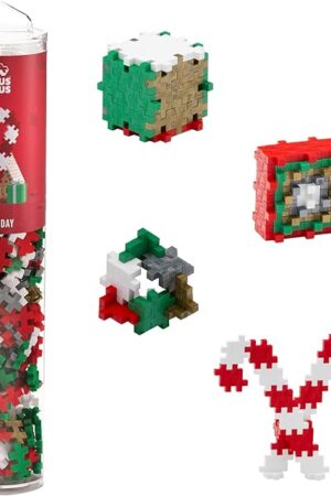 The PLUS PLUS 240 Piece Interlocking Building Blocks for Kids, Open Ended Connecting Toys, STEM Bin Classroom Mini Manipulatives - Holiday Mix Play Tube