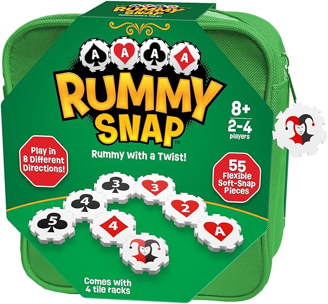 The Rummy Strategy Game for Adults, Family, and Kids, Includes Full Size Snap Tiles, Racks, and Storage Travel Bag, Fun for Ages 8+, 2-4 Players