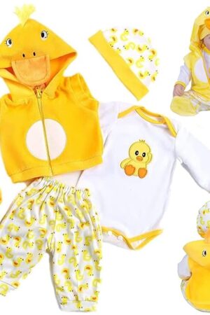 The Reborn Baby Dolls Clothes Outfit Accessories Yellow Duck for 17-23 Inch Reborn Newborn Baby Girl&Boy Clothing Set ?Super Cute Yellow Duck 5pcs Set 】