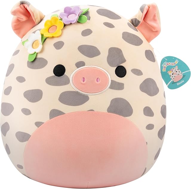 The Squishmallows Original 16in Rosie The Spotted Pig with Flower Pin – Official Jazwares Plush (Large)