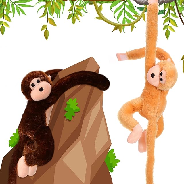 The Chivao 2 Pcs Hanging Monkey Stuffed Animal, Hanging Monkey Plush with Hook and Loop Fasteners Hands Stuffed Toy for Birthday Party Favors Decorations, Brown and Khaki(20 Inch)