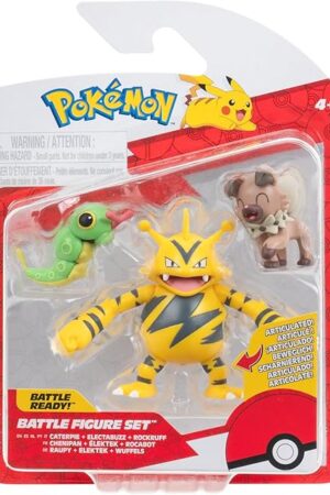 The Pokémon PKW3892 Battle Figure Set, Raupy, Wuffels, Elektek, Official Figure Set