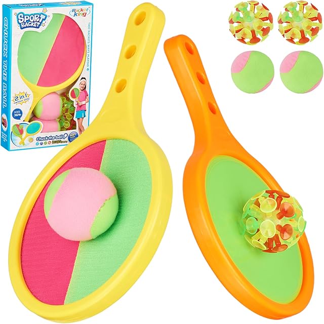 The Toss and Catch Game Set - 2024 Upgrade Handheld Sticky & Suction Rackets Velcro Ball and Catch Game with 2 Sticky & Suction Ball, Enjoy Summer Yard Lawn Sand Beach Toys for Kids Age 3-5 4-8