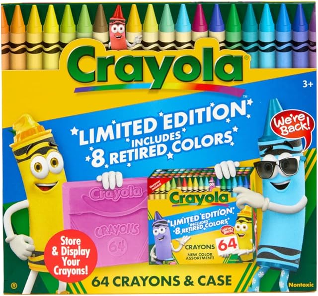 The Crayola Crayon Box (64 Count), With Limited Edition Colors & Plastic Case, Arts & Crafts Coloring Supplies for Kids, Back to School Essentials, Ages 3+