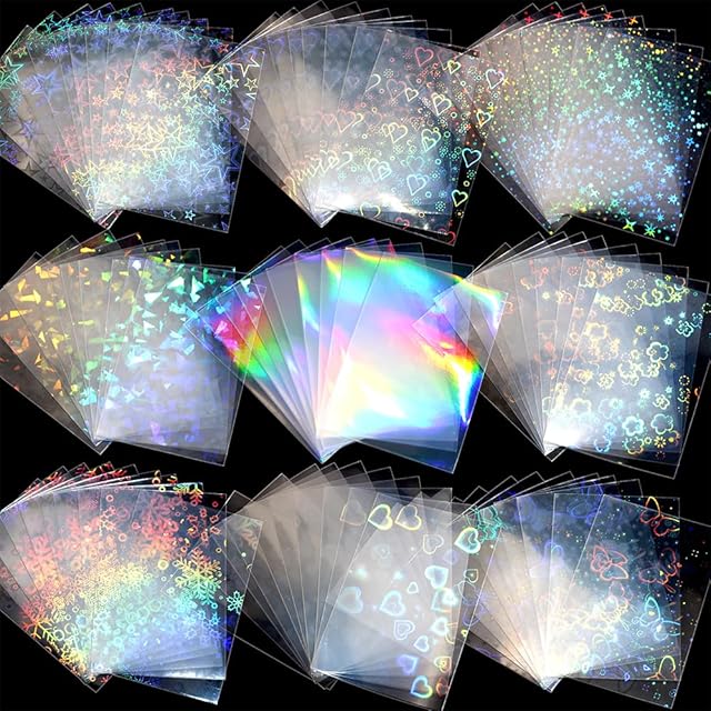 The 100 Pcs Laser Flashing Photocard Sleeves Holographic Card Sleeves for Trading Cards Penny Sleeves Photocard Holder Rainbow Star Heart Flower Card Protector