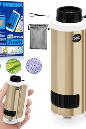 The Pocket Microscope for Kids, SETFLAGS Kids Microscope, STEM & Science Toys, 100x-250x Zoom Portable Handheld Alloy Miniscope, Little Scientist Science Kit, Gifts for Ages 6+