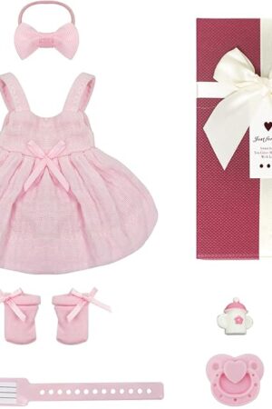 The Pink Baby Doll Clothes Accessories Set for 7 Inch with Gift Box Included Headdress Bottle Pacifier Feeding Toy Accessories
