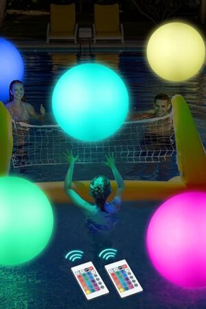 The Pool Toys, LED Beach Ball, Glow in Dark Party Supplies, 4 Pack Inflatable Light up Ballon 12'' Floating Pool Light with Remote 16 Color 4 Mode