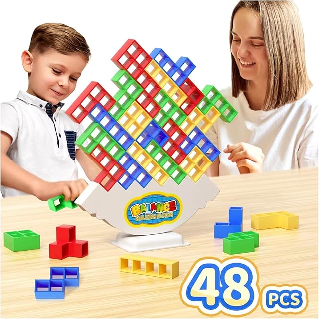 The 48 Pcs Game Gifts, Balance Stacking Blocks Game,Perfect for Family, Parties, Travel,Boys Girls Gifts,Novelty Toy Gift for Kids or Friends