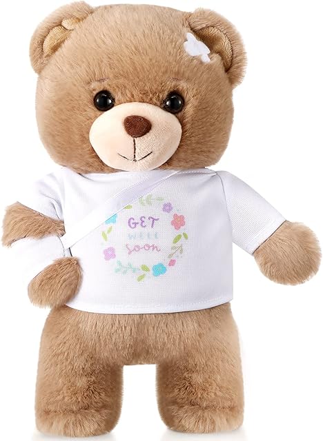 The Deekin Get Well Soon Gifts for Kids Injured Recovery Bear Stuffed Animal Gifts Bear for Kids Adult with Broken Arm After Surgery Soft Bandage Plush 10 Inches(Brown,Arm Injury)