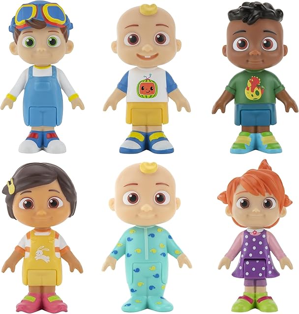 The CoComelon Official Friends & Family, 6 Figure Pack - 3 Inch Character Toys - Features Two Baby JJ Figures (Tee and Onesie), Tomtom, YoYo, Cody, and Nina - Toys for Babies and Toddlers