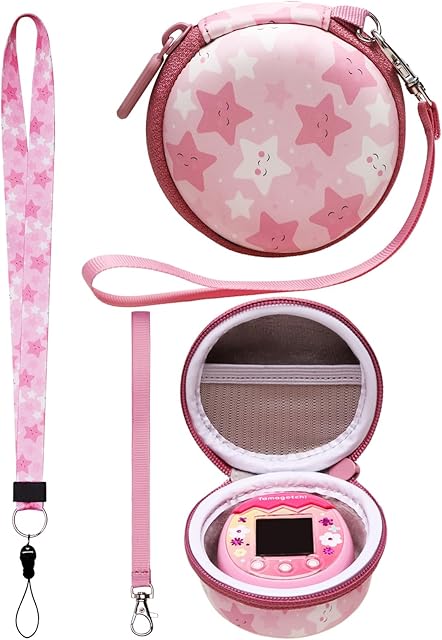 The LTGEM Case Compatible with Tamagotchi Pix/Tamagotchi Original/Tamagotchi Nano x/Tamagotchi Hello Kitty/Tamagotchi Uni, Protective Carrying Electronic Pets Case with Lanyard Neck Strap(Pink)