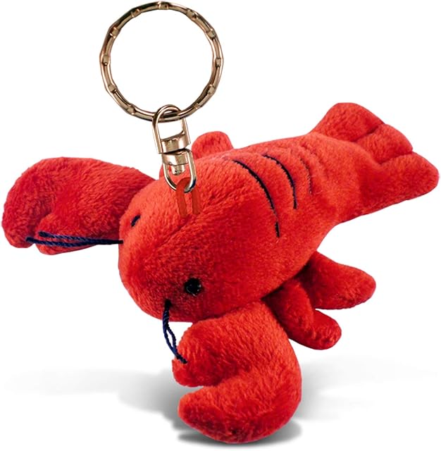 The Puzzled Red Lobster Plush Keychain - Super Soft Ocean Animal Stuffed Toy for Backpacks, Purse, Car Keys With Metal Key Ring - 4 Inches