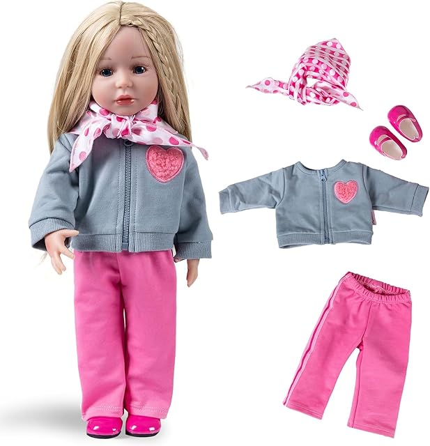 The Doll Clothes Accessories 4 Pcs Set, Sporty Hoodie & Pink Pants & Polkadot Scarf & Shoes, Fashionable Clothes Set for 18" Girl Dolls (Doll Not Included)