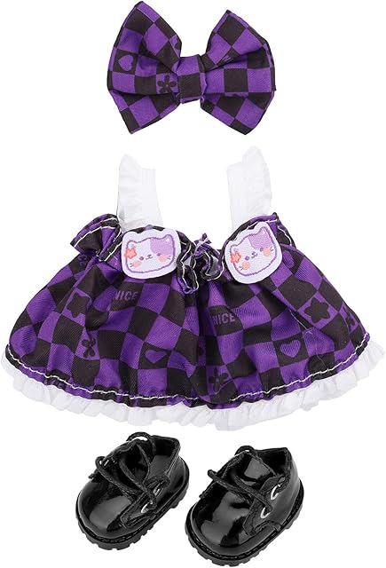 The 6.69 Inch Doll Clothes Set, 17cm Cute Doll Outfit Including Black Shoes Purple Skirt & Bow Kawaii Fashion Dress Up Accessories