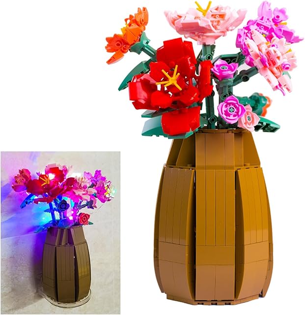 The Building Block Set Flowers, Peony Bouquet Bonsai Kit Garden Botanical Collection Toys Set for Adults Kids Home Office Decorations New (550 Pieces)