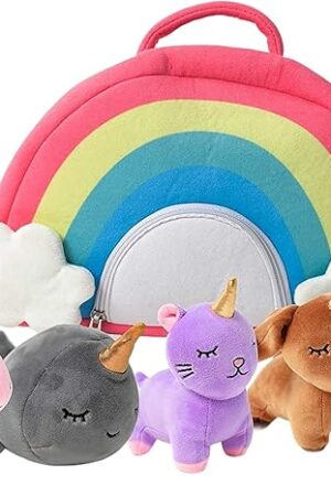 The PixieCrush Unicorn Stuffed Animal Set - 5 Plush Toys for Girls with Narwhal, Puppycorn, Kittycorn and Rainbow Unicorn Toys - Soft Plushies with Carry Case - Christmas Gift for Kids Ages 3 and Up