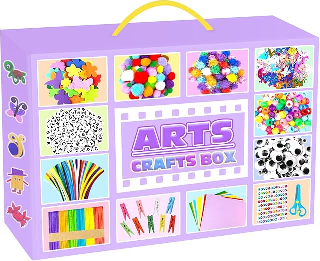 The Arts and Crafts Supplies for Kids - 2000Pc Craft Kit with Pipe Cleaners DIY Craft Kit for Kids Art School Supply Materials Set All in Crafting Box Toys Gifts for Girls Boys Age 4 5 6 7 8 9 10 11 & 12