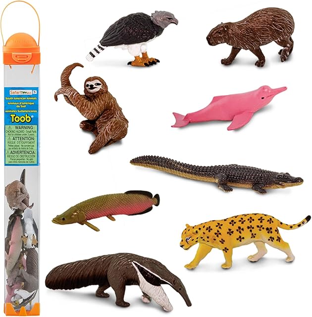 The Safari Ltd. South American Animals TOOB - Toy Figurines of Jaguar, Sloth, Harpy Eagle, Giant Anteater, Capybara, Arapaima, Boto (Pink River Dolphin), & Caiman - Boys, Girls & Kids Toys Ages 3+
