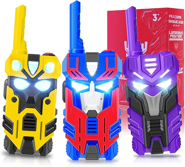 The Transform Walkie Talkies for Kids Robot Toys, 3 Pack with Cool Light-Up Eyes & 2500 FT Range, Outdoor Camping Toys, Birthday Gifts for Boys Girls Ages 3-12