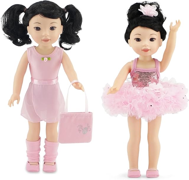 The Emily Rose 14 Inch Fashion Doll Clothes - 9-PC Ballet Essentials Bundle with Ballerina Practice Outfit & Sparkly Dance Recital Tutu Costume | Compatible with 14" Wellie Wishers Fashion Dolls