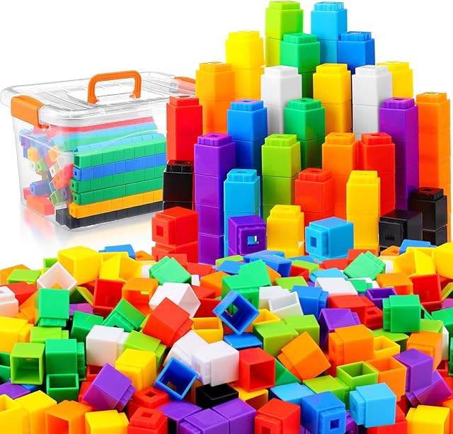The Jenaai 300 Pcs Linking Cubes with Storage Container Counting Cubes, Colorful Plastic Counting Block, Math Manipulatives Classroom Learning Supplies for Preschool Kindergarten(Yellow)