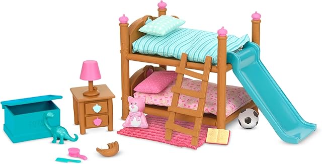 The Li'l Woodzeez – Bunk Beds Playset with Miniature Bedroom Furniture & Accessories – 18 Pieces Toy Set Includes Bed, Toys, Book & More – Fun Gift for 3+ Years