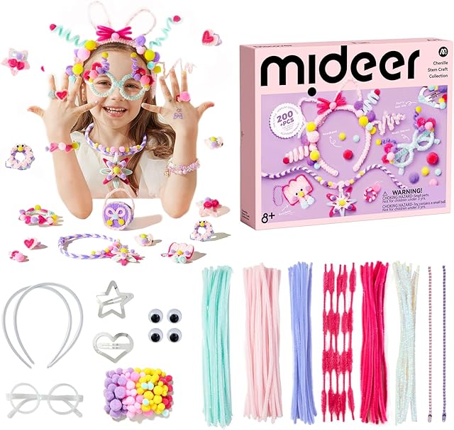 The MiDeer Pipe Cleaners, Arts and Crafts Supplies for Kids Including Piepe Cleaners, Wiggle Googly Eyes, Pom Poms, Hair Clips, Chenille Stem Craft Collection for Kids Ages 4 5 6 7 8 9 10 11