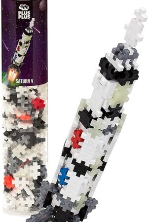 The PLUS PLUS – Mini Maker Tube – Saturn V Rocket, Apollo 11 Space Playset – 240 Piece, Construction Building STEM | STEAM Toy, Interlocking Mini Puzzle Blocks for Kids