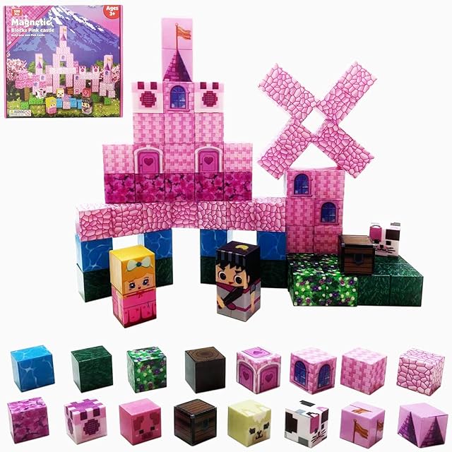 The Magnetic Blocks Princess Castle Magnet Cubes 100Pcs Montessori Building Block Sets STEM Sensory Construction Toys for Boys Girls Ages Kids 3-12 Birthday Party Gifts