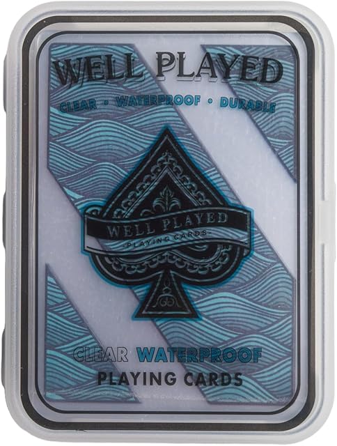 The Well Played Waterproof Clear Plastic Playing Cards - Standard Deck of Cards, Transparent with Unique Custom Design, Great for Poker, Includes QR Code for Game Instructions, Teal