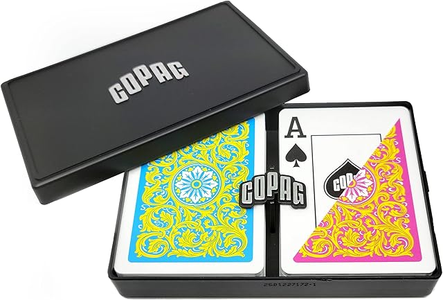 The Copag 1546 Neoteric Design 100% Plastic Playing Cards, Poker Size (Standard) Yellow/Pink/Blue Double Deck Set (Jumbo Index)