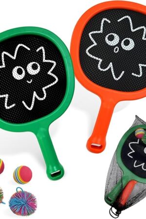The Racquet Paddle Bouncy Ball Play Set for Kids Adults Family Activities Rackets, Indoor Outdoor Play Games,Children’s Pool Beach Sport Toys(with 4 Balls)