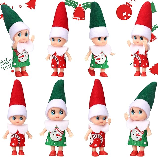 The 8 Pieces Christmas Twins Tiny Christmas Elf Twin Xmas Miniature Accessories Cute for Xmas Decorations Advent Calendars and Stocking Stuffers, Red, Green