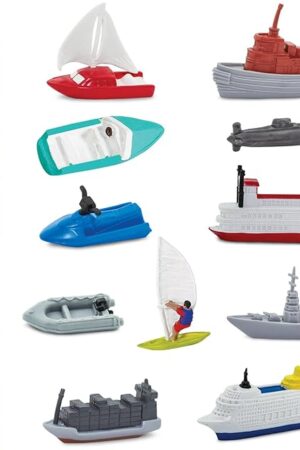 The Safari Ltd. In the Water TOOB - Figurines of Jet Ski, Raft, Submarine, Motorboat, Windsurfer, Battleship, Cruise, Steam, Sail, Tug, Cargo Boat - Educational Toy Figures For Boys, Girls & Kids Ages 3+