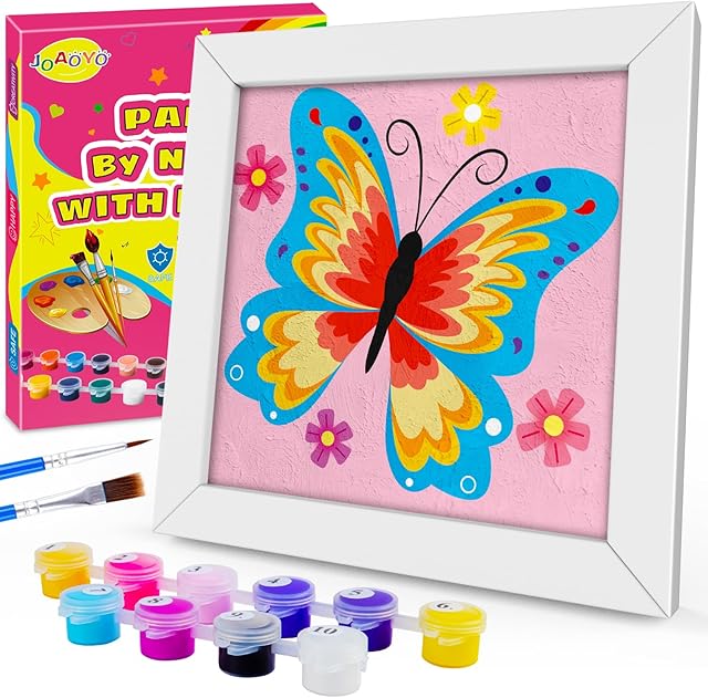 The JOAOYO Paint by Numbers for Kids Ages 8-12 Easy Acrylic Paint by Number Kits for Girls Boys Adults with Wooden Frame Oil Painting Kits for Kids Ages 4-8 Perfect for Gift Home Decoration (Butterfly)