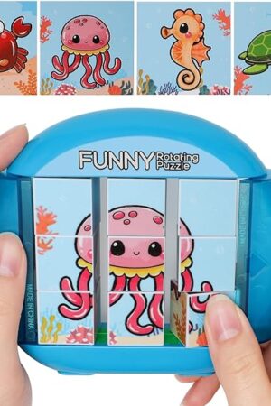 The Rotating Puzzle for Kids 3 4 5 6 7 8 Year Old, 4 Puzzles in 1, Toddlers Travel, Car, Airplane, Road Trip Activities, Fine Motor Skills, Fidget, Gift for Boys & Girls Ages 3+(Sea World)