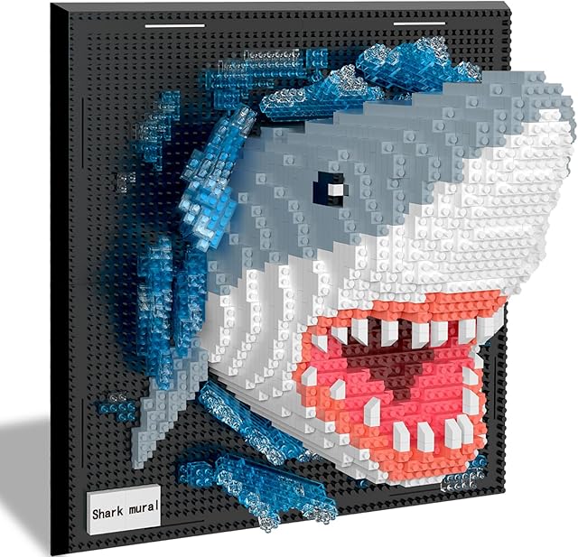 The WHIZGO Wall Art Shark Animal Mini Building Blocks Set for Adults, Unique Home Office 3D Decor or Table Display, Surprise Birthday Gift Toy for Adults Teens (2166 PCS)