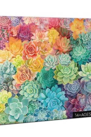The Rainbow Succulent Cactus Puzzle 1000 Piece for Adults, Colorful Gradient Plant Jigsaw Puzzles for Women, Aesthetic Pretty Beautiful Flower Garden Spring Puzzles