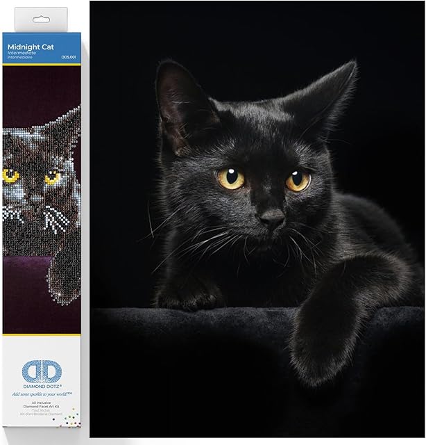 The DIAMOND DOTZ Kits - Midnight Cat, Partial Drill, Round Dotz, Diamond Painting Kits, Diamond Art Kits for Adults, Gem Art, Diamond Art, Kits, 14"x11"