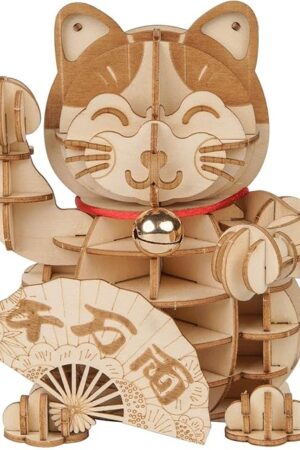 The Rolife 3D Wooden Puzzle Lucky Cat -72pcs Japanese Maneki Neko Welcome Display Greeting for Blessing Good Fortune - Building Toys Gift for Adults (Plutus Cat)