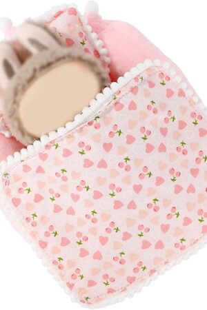 The Pink Doll Bed Mattress with Quilt and Pillow, Soft Fabric Miniature Bed with Cherry Pattern Cute Furniture Perfect Bedroom Accessories for Dolls & Collectors