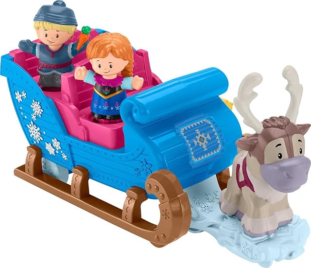 The Fisher-Price Little People Toddler Toy Disney Frozen Kristoff’s Sleigh Vehicle with Character Figures for Pretend Play Kids Ages 18+ Months