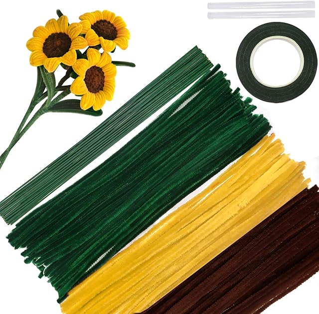 The TOAOB 200pcs Pipe Cleaners Craft DIY Sunflowers Bouquets Making Kit Chenille Stems Artificial Flowers Craft Kit for DIY Art and Crafts Party Wedding Home Decorations