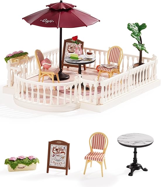 The Rolife Super Creator Accessories Chic Café Terrace, Tiny House Building Blocks for Little Dolls, DIY Plastic House Model Building Kits for Teens, DIY Crafts/Hobbies for Adults (Chic Café Terrace)