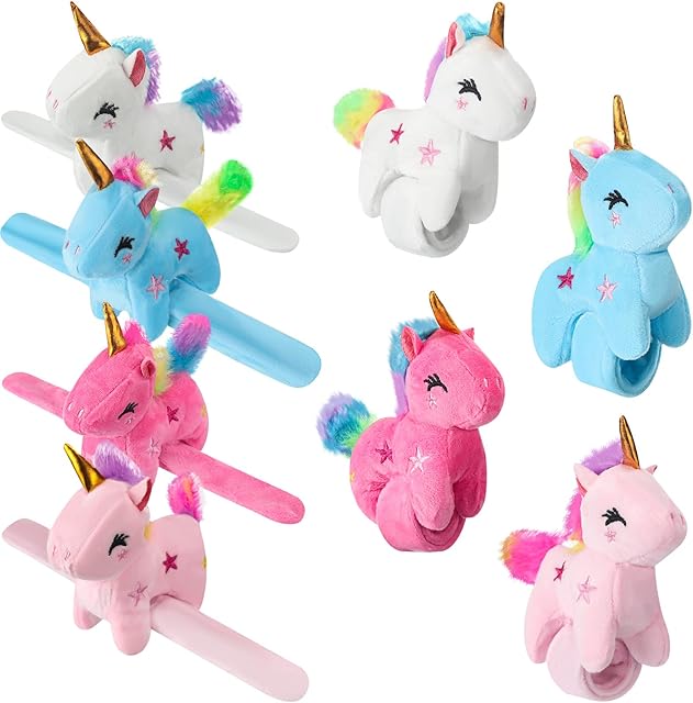 The Leyndo Animal Slap Bracelets Stuffed Animal, Stuffed Animal Plush Slap Bracelets Bulk Kids Toys, 8 Inches (Unicorn,8 Pcs)