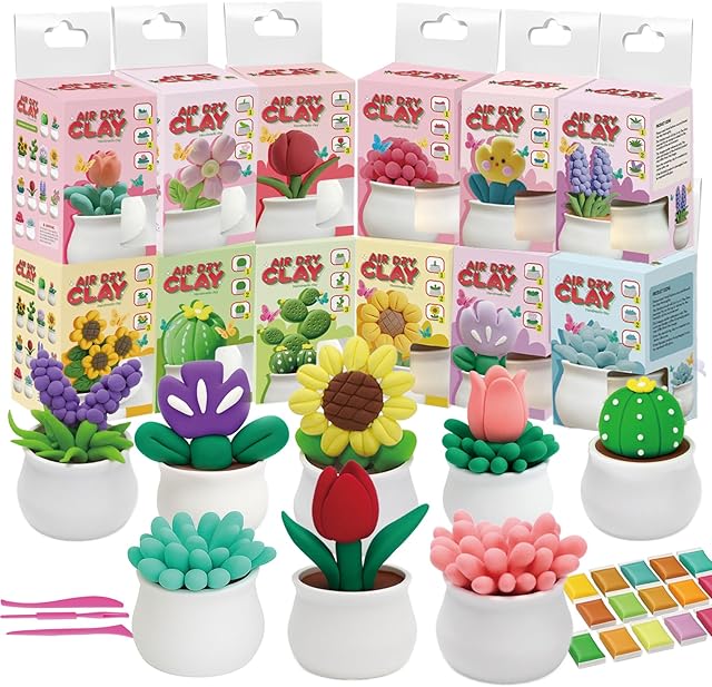 The Air Dry Clay for Kids - 12 Plants DIY Modeling Clay Kit with Sculpting Tools & STEM Tutorials - Ultra Light, Soft, Safe - Back to School Classroom Supplies, Home Party, Birthday Gifts for Ages 3-12+